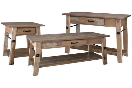 Amish Ironstone Living Room Tables - Amish Farmhouse Wrought Iron Living Room Tables - Solid Rustic Hickory Living Room Tables - Ashery Woodworking