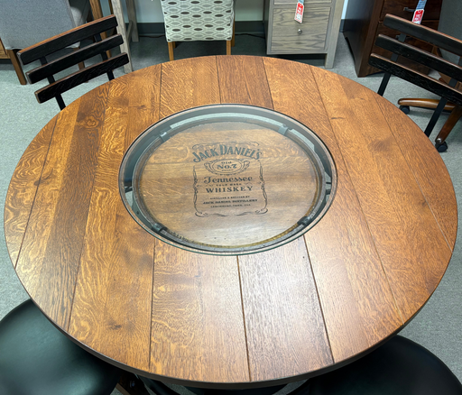 Amish Jack Daniels Whiskey Barrel Pub Table and Chairs Set - In-Stock
Top Thickness:1.5"
Top Shape: Round
Edge Style: Hand worn
- Seats 4-6