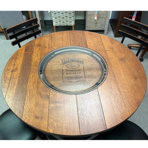 Amish Jack Daniels Whiskey Barrel Pub Table and Chairs Set - In-Stock
Top Thickness:1.5"
Top Shape: Round
Edge Style: Hand worn
- Seats 4-6