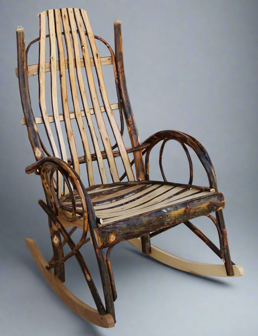 Amish Split Hickory Curved Arm Rocker with Bark Front — Our Family ...