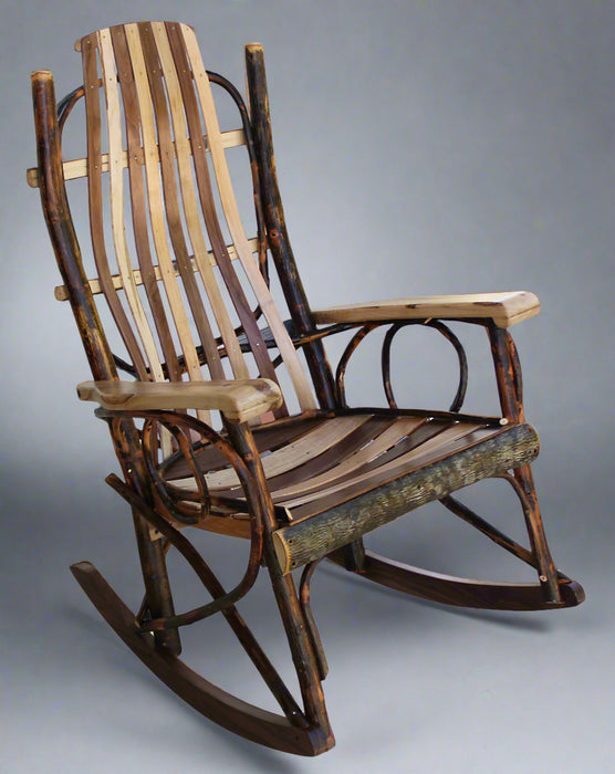 Amish Jumbo Walnut & Hickory Split Rocking Chair Log Cabin Rustic Rocker