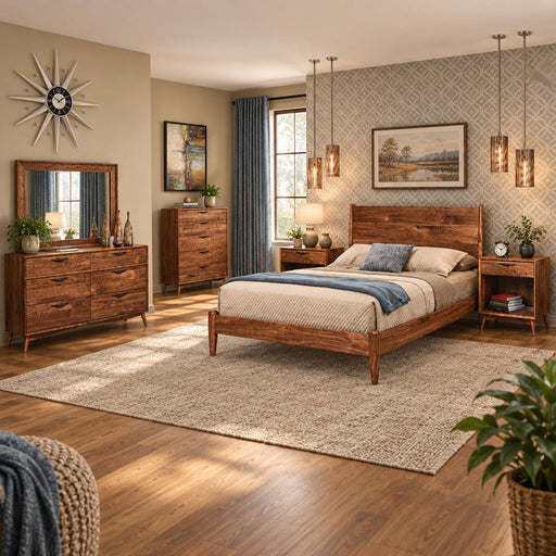 Amish Kenton Bedroom Set - Mid-Century Modern Amish Bedroom - Solid Walnut Bedroom Set - In-Bedroom Photo