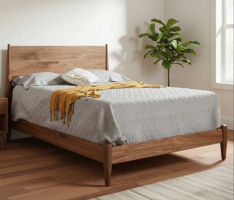 Amish Kenton Style Bed on Walnut with a Natural Finish and a Modern Look