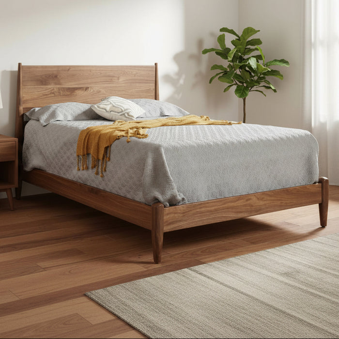 Amish Kenton Style Bed on Walnut with a Natural Finish and a Modern Look