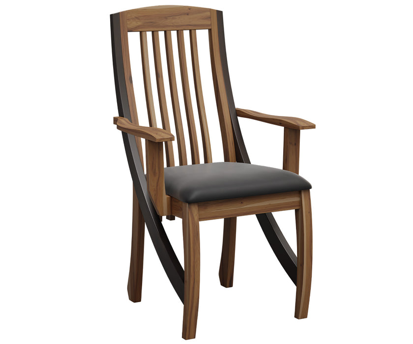 Amish Keywest Fabric Seat Dining Chair - Amish Rustic Walnut Dining Chair - Y&M Chair - Arm Chair