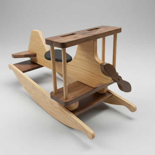 Amish Kids Airplane Rocking Chair Rocking Horse Solid Oak and Walnut Wood 