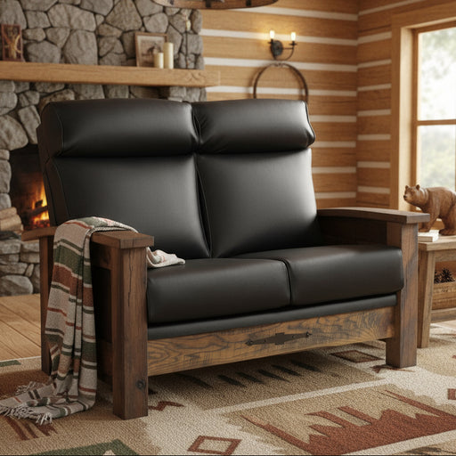 Amish Kimbolton Reclaimed Barnwood Love Seat - Genuine Reclaimed Barnwood - Quality Fabrications - Commercial Photo