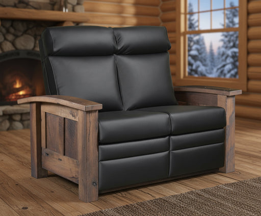 Amish Kimbolton Reclaimed Barnwood Recliner Love Seat - Genuine Reclaimed Barnwood - Quality Fabrications - Commercial Photo