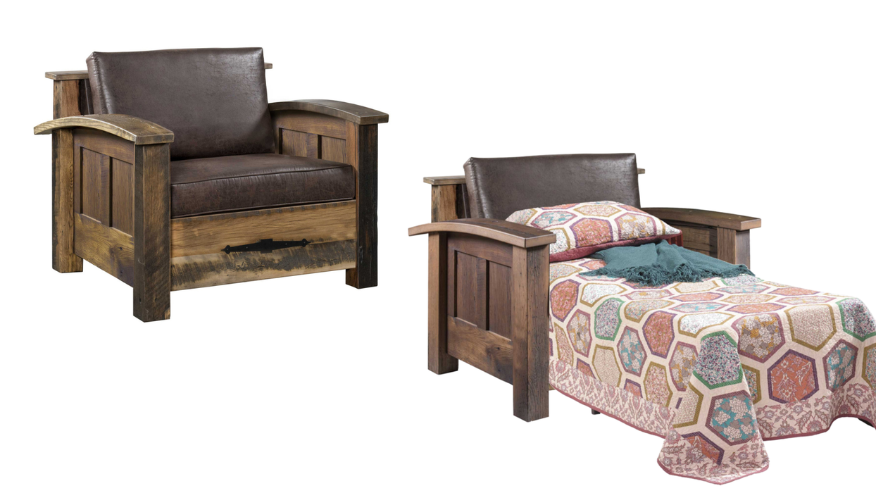Amish Kimbolton Reclaimed Barnwood Sleeper Chair - Genuine Reclaimed Barnwood - Quality Fabrications - Combo Photo