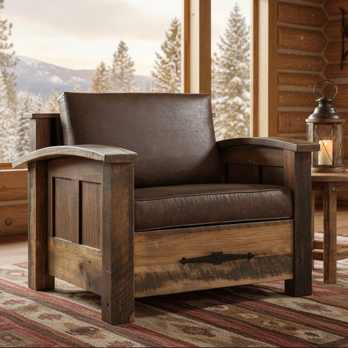 Amish Kimbolton Reclaimed Barnwood Sleeper Chair - Genuine Reclaimed Barnwood - Quality Fabrications - Commercial Photo - Closed Position