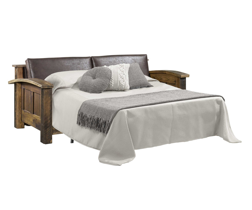 Amish Kimbolton Reclaimed Barnwood Sleeper Sofa - Genuine Reclaimed Barnwood - Quality Fabrications - No Background - Open