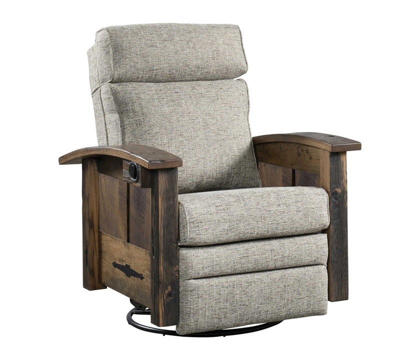 Amish Kimbolton Reclaimed Barnwood Swivel Glider Recliner  - Genuine Reclaimed Barnwood - Quality Fabrications - No Background
