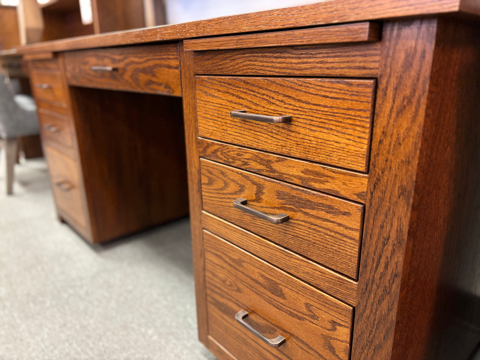 Amish Kleski Double Pedestal Desk - Solid Oak Amish Desk - OCS-113 Michaels Stain 2