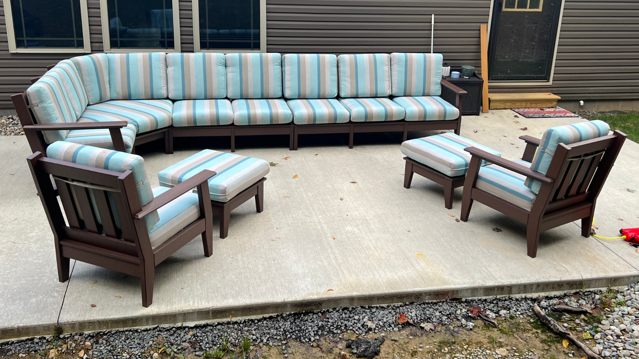 Amish Lakeside Custom Sectional - Levi's Leisure - Gateway Mist Sunbrella Fabric - Brown Poly - Delivery Photo