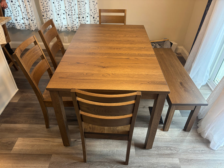 Amish Modern Square Leg Dining Table with Lakeside Dining Chair OCS 122 Light Cocoa on Quarter Sawn White Oak Front Facing