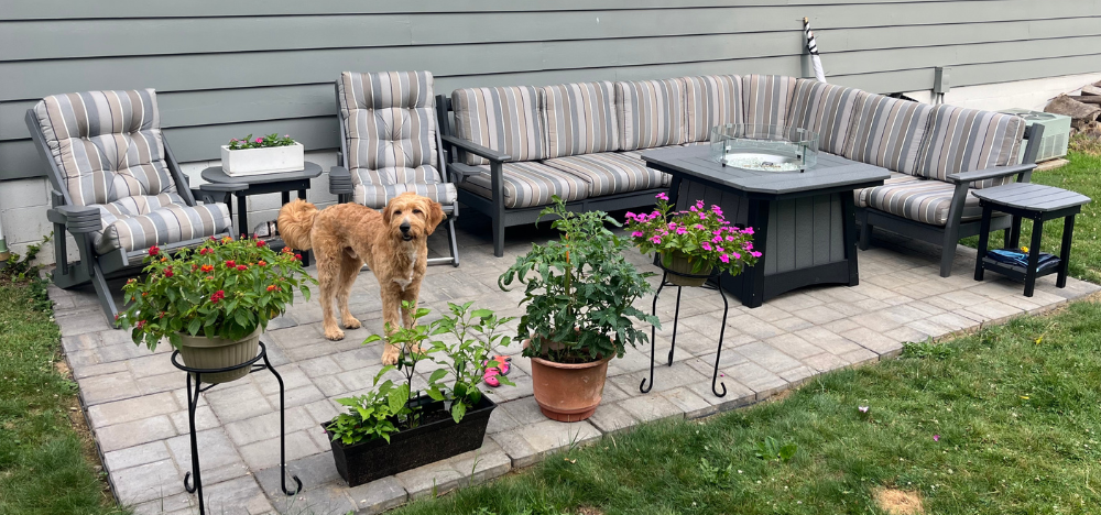 Amish Lakeside Sectional - Levi's Leisure - Milano Char Sunbrella Fabric - Dark Gray Poly - Delivery Photo 2