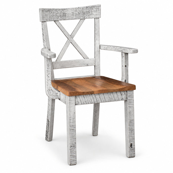 Amish Lamar X-Back Reclaimed Barnwood Dining Chair - Emerson Woodcraft - Farmhouse Amish Dining Chair - Solid Reclaimed Barnwood - Arm Chair