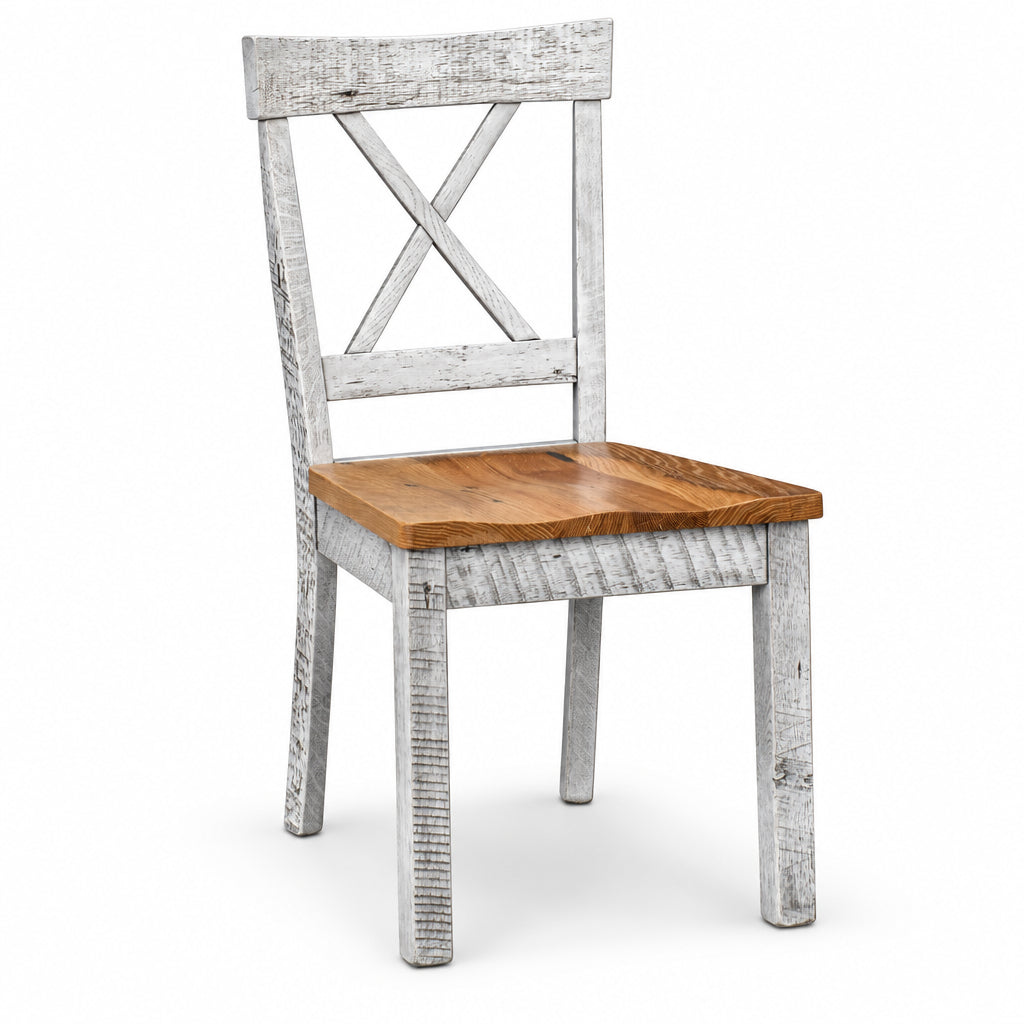 Amish Lamar X-Back Reclaimed Barnwood Dining Chair - Emerson Woodcraft - Farmhouse Amish Dining Chair - Solid Reclaimed Barnwood - Side Chair