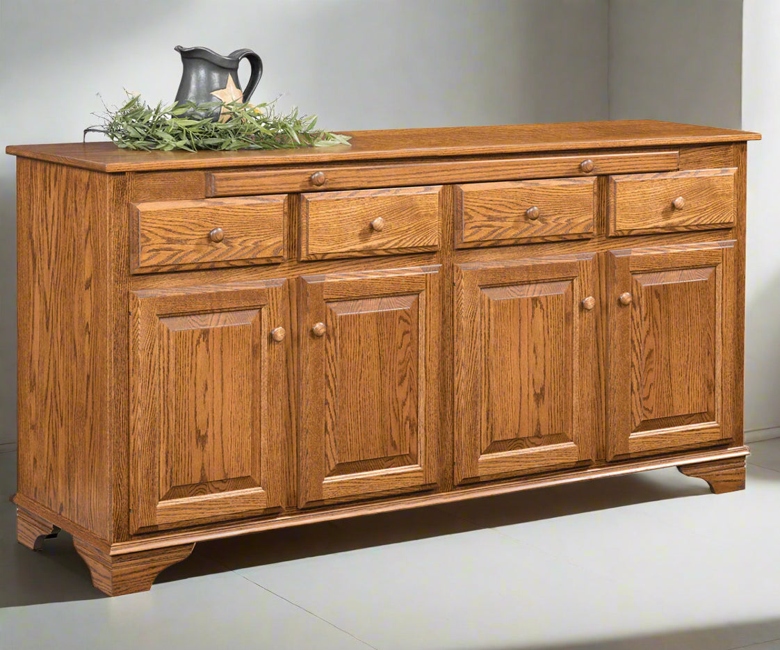 Amish Landsbury 4-Door Buffet
Hardware: 1.25 Wood Knobs
1 Adjustable Wood Shelf