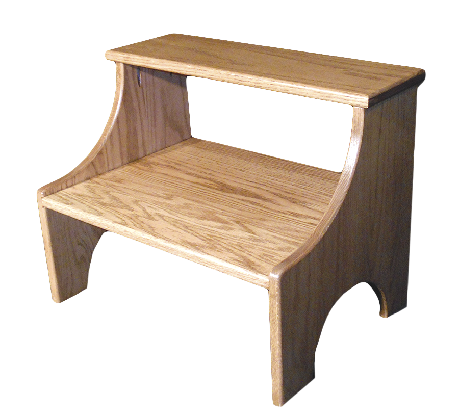 Amish Large Bedside Step Stool Natural Oak Wood Front Facing