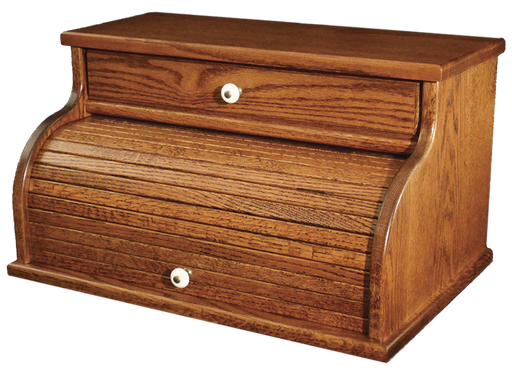 Large Breadbox with Drawer Amish Made Oak 113 Michaels Stain Front Facing