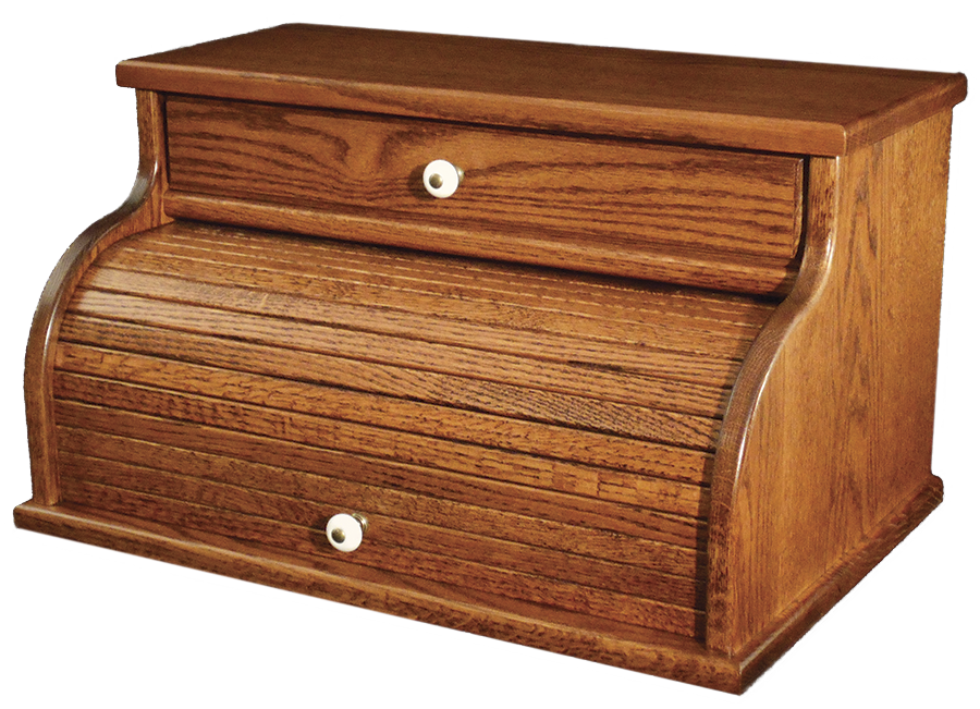 Large Breadbox with Drawer Amish Made Oak 113 Michaels Stain Front Facing