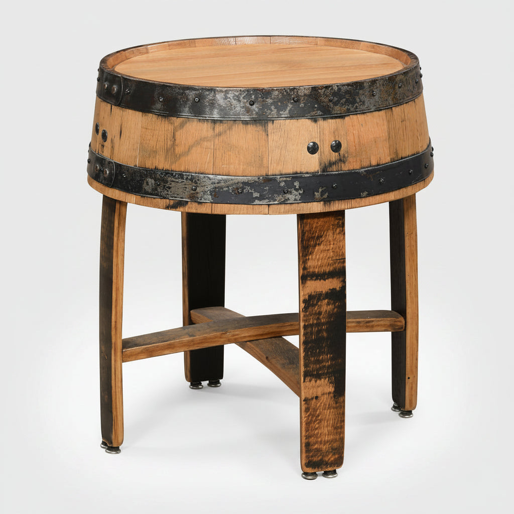 Amish Real Whiskey Barrel End Table with Barrel Stave Legs