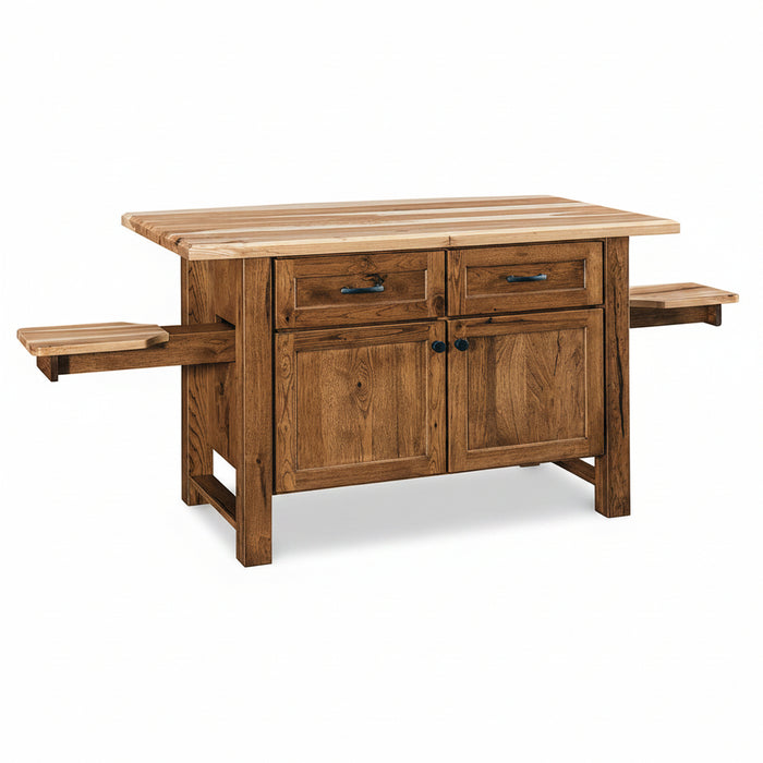 Amish Laurie's Special Integrated Seating Island - Rustic Hickory Top - Pullout Barstool Seats - Blank Photo