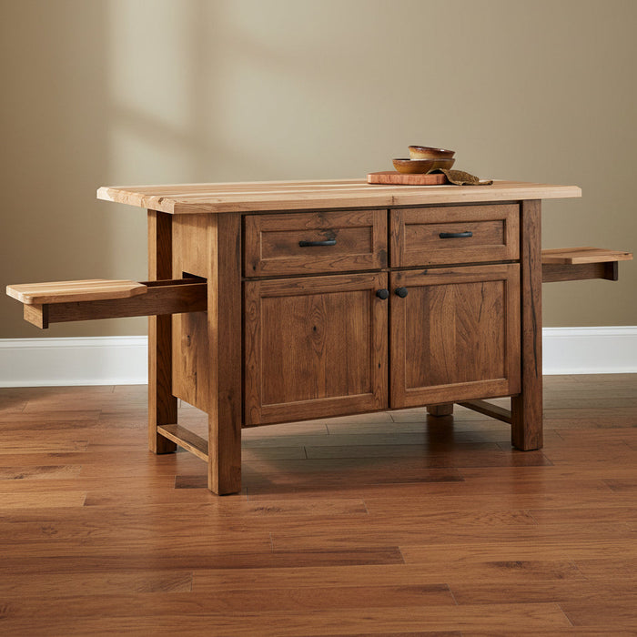 Amish Laurie's Special Integrated Seating Island - Rustic Hickory Top - Pullout Barstool Seats - In-Room Photo