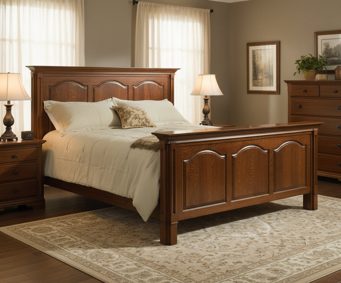 Amish Contemporary Legacy High Back Deluxe Oak Panel Bed