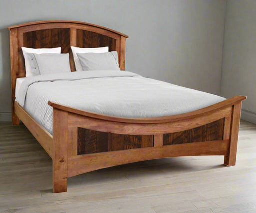Amish Lewiston Arched Panel Bed
 Barnwood Tops w/ Asbury Stain
Rustic Hickory Bases w/ OCS-110 Medium Stain