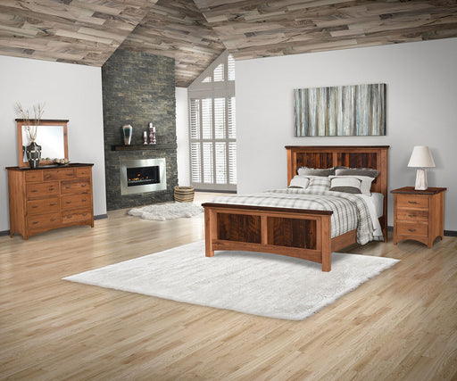 Amish Lewiston Bedroom Set 5-Pc.
- (1) Bed: 56" High Headboard, 26" High Footboard
- (1) 9-Drawer Dresser: 56.5" Wide x 21.25" Deep x 45" High
- (1) Dresser Mirror: 42" Wide x 31" High
- (1) 6-Drawer Chest of Drawers: 36.5" Wide x 21.5" Deep x 55" High
- (1) 3-Drawer Nightstand: 24.5" Wide x 19.25" Deep x 31" High
Dresser Available with or without Mirror