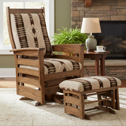 Amish Liberty Swivel Glider - #630 - Byler's Arizona Brown Fabric - Solid Oak Amish Glider - Room photo