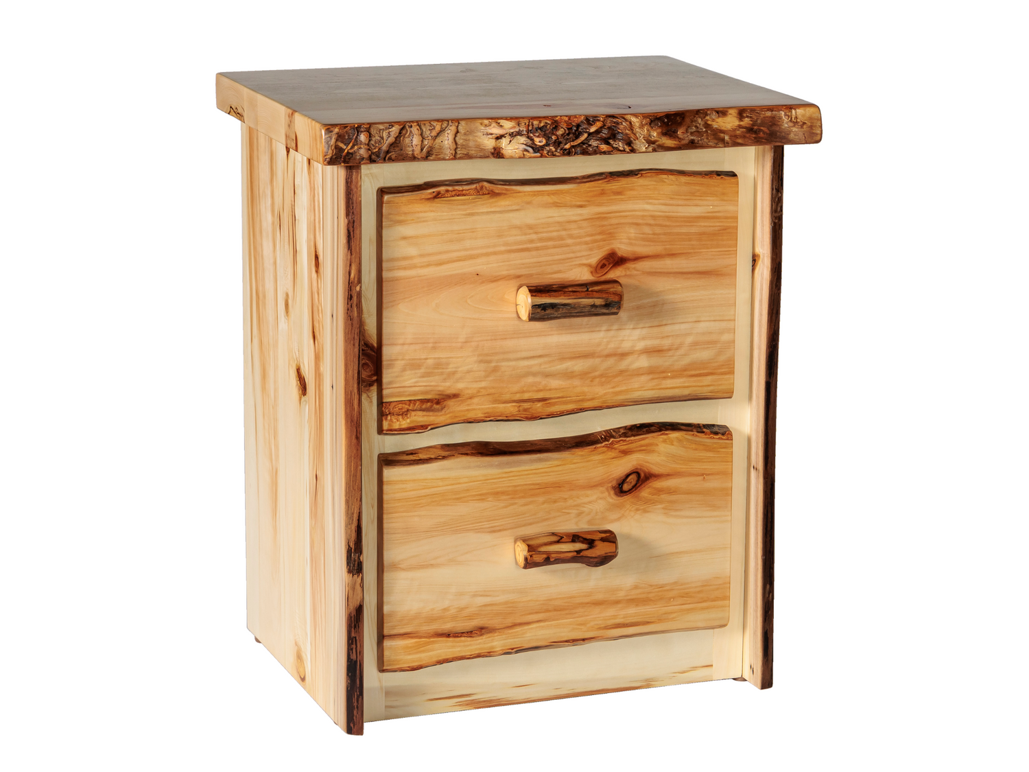 Amish Live Edge Aspen 2-Drawer Nightstand - Colorado Aspen Log - Live Edge Colorado Aspen - Nightstand Only