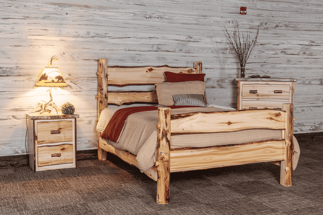 Amish Live Edge Aspen Log Bedroom Set 3-Pc. - Colorado Aspen Log - Live Edge Aspen - Set Photo 1