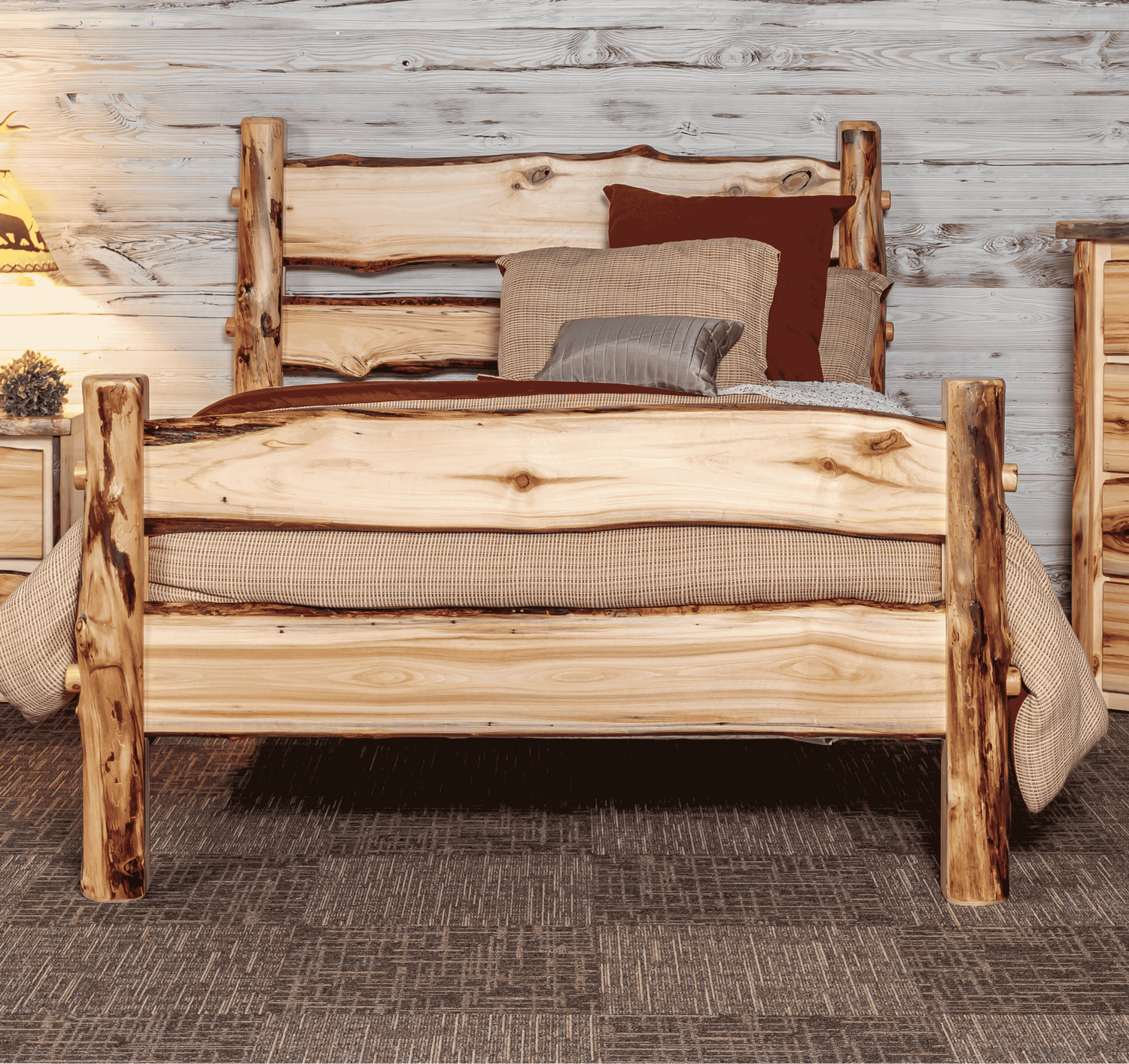 Amish Live Edge Aspen Log Bedroom Set 3-Pc. - Colorado Aspen Log - Live Edge Aspen - Set Photo 2