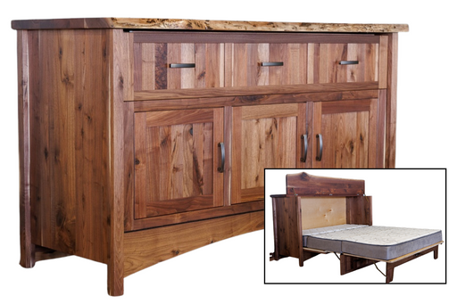 Amish Live Edge Hide-A-Bed - Amish Murphy Bed - Walnut Live Edge