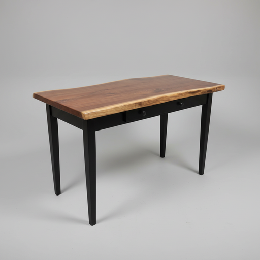 Amish Live Edge Office Writing Library Desk Table Walnut Live Edge Top Black Ebony Base