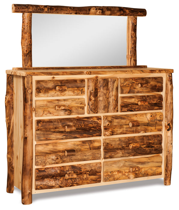 Amish Log 10-Drawer Dresser - Aspen Wood - Front View