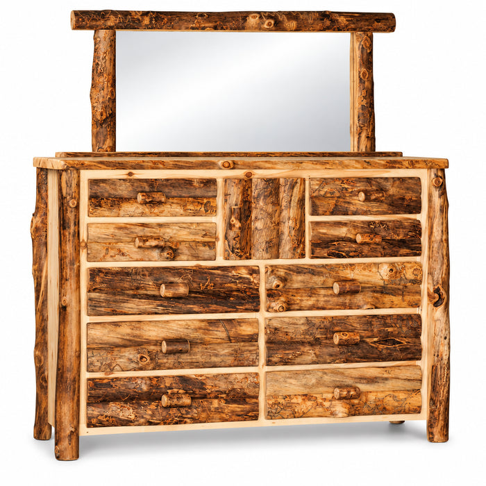 Amish Log 10-Drawer Dresser - Aspen Wood - Front View