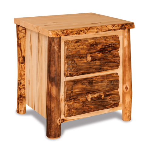 Amish Log 2-Drawer Nightstand - Aspen Wood - Front View