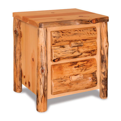 Amish Log 2-Drawer Nightstand - Rustic Pine Wood - Front View