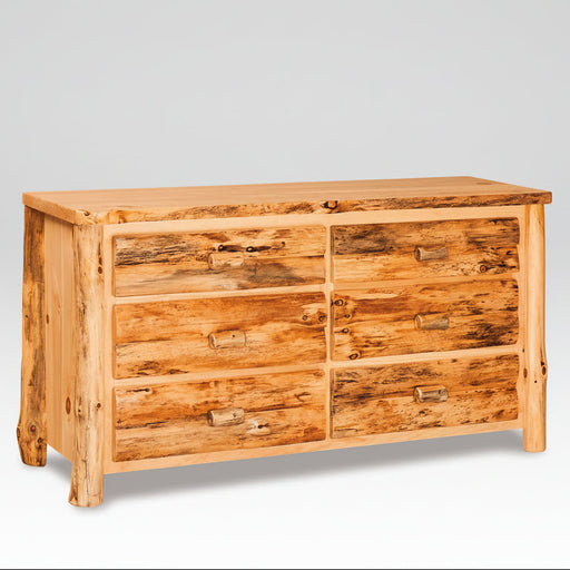 Amish Log 6-Drawer Dresser With Mirror Option - Rustic Pine Wood - Front View