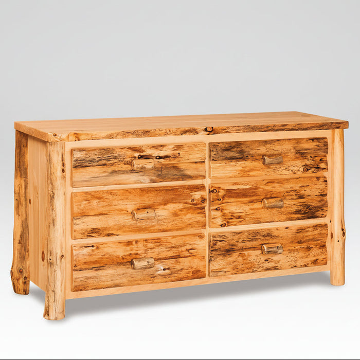 Amish Log 6-Drawer Dresser With Mirror Option - Rustic Pine Wood - Front View