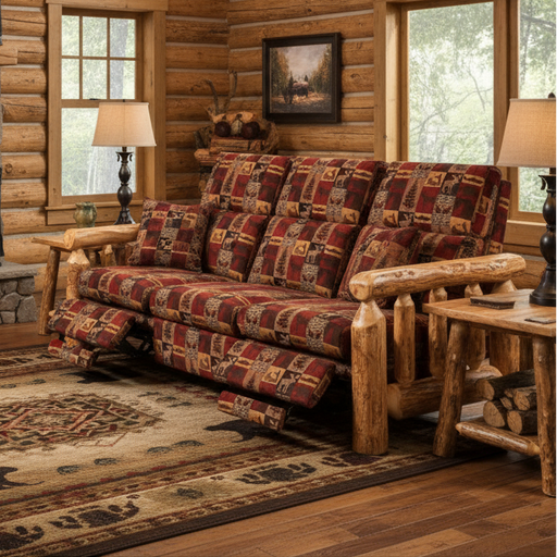 Amish Log Aspen Reclining Sofa Solid Log Cabin Reclining Living Room Furniture