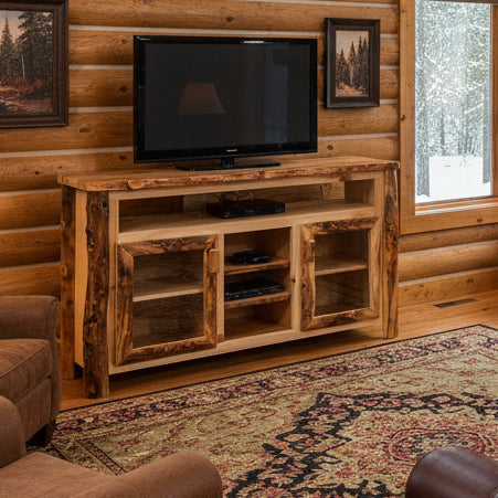 Amish Log Austin Open TV Stand - Aspen Wood
