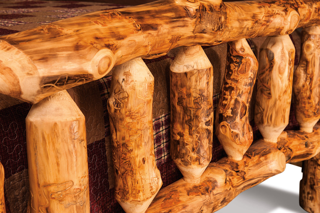 Amish Log Bed Close Up - Aspen Wood