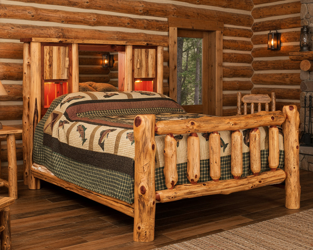 Amish Log Bookcase Bed
