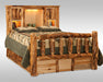 Amish Log Bookcase Bed With Storage - Queen Size - Aspen Wood