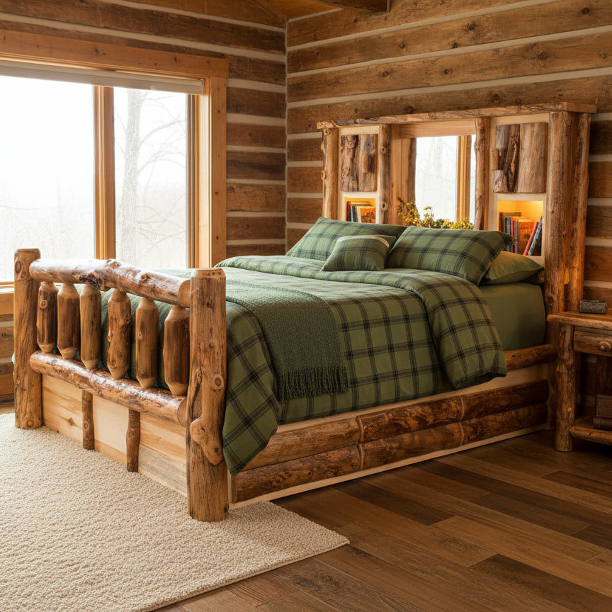 Amish Log Bookcase Storage Bed